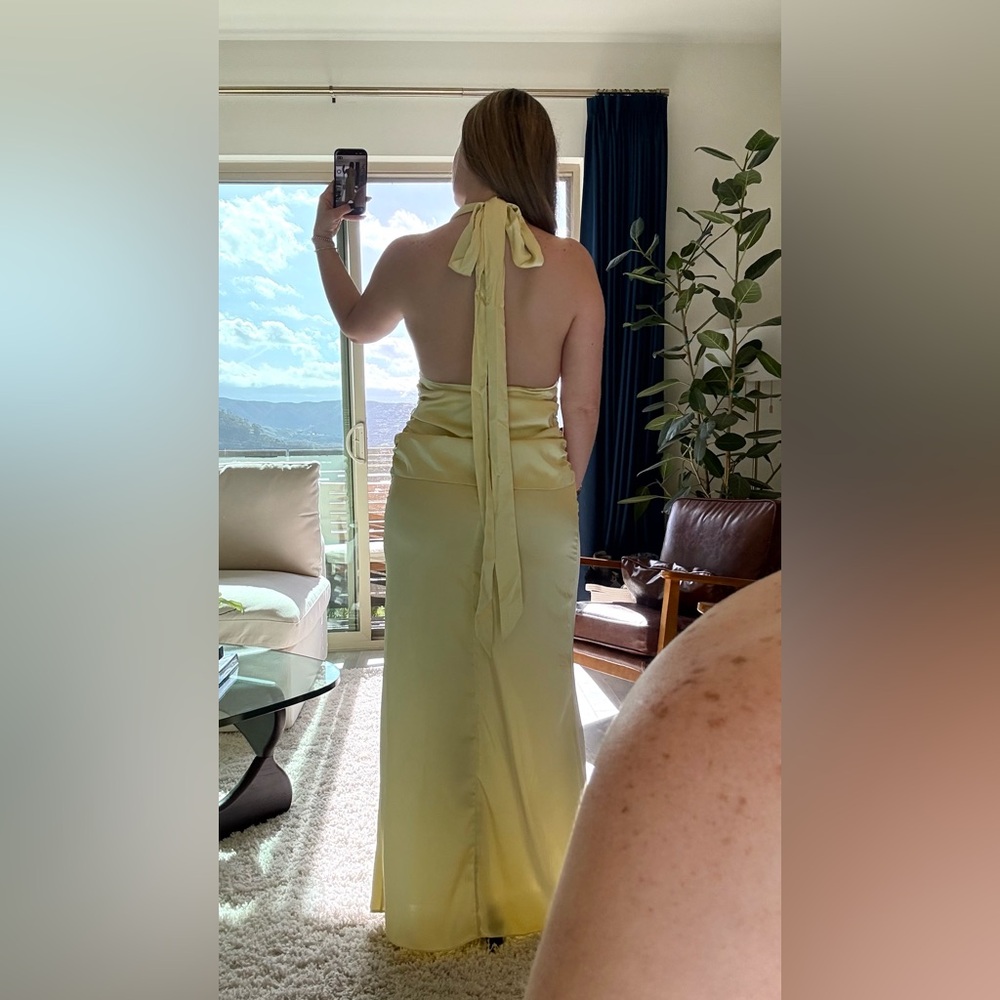 NWT -Yellow Satin Halter Maxi Dress Wedding Guest Prom (Medium) - Picture 7 of 8